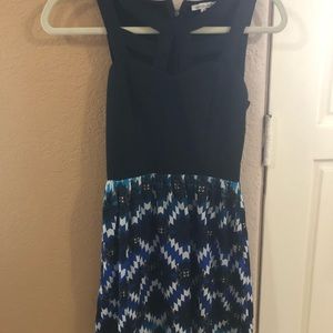Black Dress with Blue/Turquoise Tribal Print Skirt